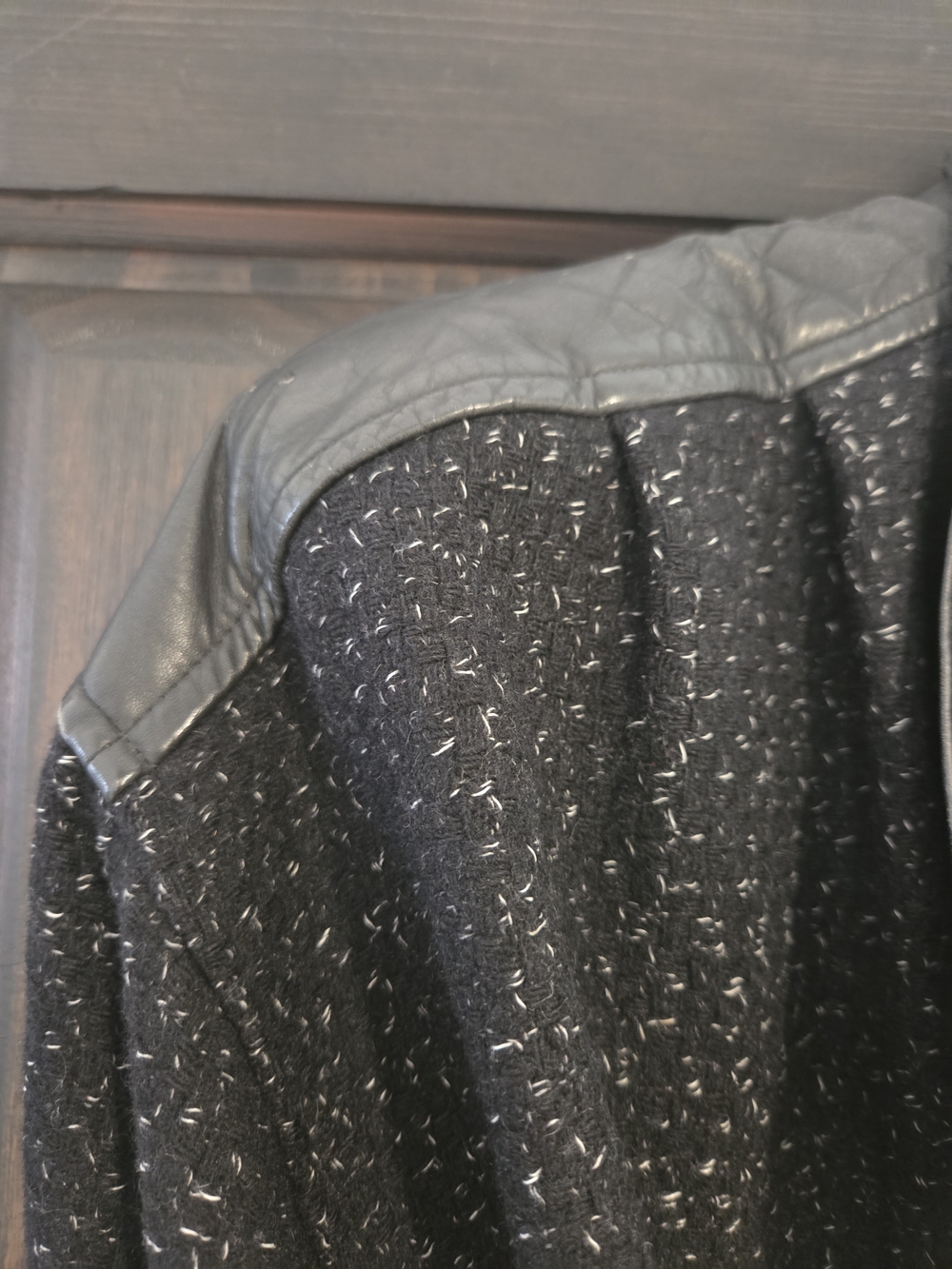 David Benjamin Collection Women’s Size 16 Black Tweed Wool Coat Leather Trim - Picture 9 of 10
